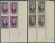 ** Libanon: 1937, 3p. Violet And 4p. Brown, Mint Never Hinged Corner Margin Blocks Of Four With Date Imprint, Very Scarc - Liban