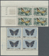 ** Libanon: 1965, Butterflies, 30pi. To 500pi., Complete Set Of Ten Values As Marginal Blocks Of Four From The Corner Of - Liban