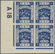 (*) Palästina: 1918, 1pi Deep Blue In Corner Block Of 4 (bottom Left) With Control Number "A 18", Transfer "G", No Gum. - Palestine