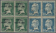 **/(*) Syrien: 1924, Pasteur Two Blocks Of Four: 50c./10c. Green Showing Variety Double Overprint (no Gum) And 2P.50c./5 - Syria