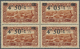 ** Syrien: 1926, 4.50pi. On 0.75pi. Brownish Red, Block Of Four, Upper Right Stamp Showing "4.05pi.", Unmounted Mint. Ma - Syria