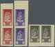 ** Syrien: 1955, Mother's Day 'mother With Child' Complete Set Of Three In IMPERFORATE Pairs With Printing On Gum Side, - Syria
