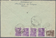 Br Vietnam-Nord (1945-1975): 1953, Production Funding 500 D. Brown And Vertical Strip Of 4 100 D. Violet, Eacht Tied By - Viêt-Nam