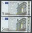 Lot 2 Pieces Greece  "Y"  5  EURO GEM UNC! Reversed Last Two Digits! Duinseberg Signature! Printer N001G1!! - 5 Euro