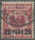 O Deutsche Post In Der Türkei: 1899, 20 Para Auf 10 Pf. Dunkelrosa, Seltenste Farbe, Farbfrisches Kabi - Turkse Rijk (kantoren)