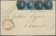 Br Belgien: 1849, 20 C Leopold M. Epauletten Blau, Waagerechter Viererstreifen Auf "Muster Ohne Wert"-Brief Je Mi - Other & Unclassified