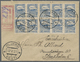 Br Estland: 1920, 2 M Blue In Block Of Ten, All With PRIVATE POSTMASTER PERFORATION On Registered Cover Sent From - Estonie