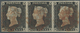 O Großbritannien: 1842, Penny Black Pl.1a Grauschwarz Extrem Abgenutzte Platte, Waager. Luxus-Dreierstreifen NJ- - Autres & Non Classés
