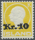 ** Island: 1924, Freimarke Mit Aufdruck 10 Kr. Auf 1 Kr. Gelb, Tadellos Postfrisch, Mi. 900,- €. - Autres & Non Classés