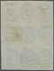 O Tasmanien: 1865, 6d. Dull Cobalt, Block Of Nine (some Faults), Each Stamp Oblit. In Ms. "28/4/65", Faded Colour Affect - Covers & Documents