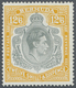** Bermuda-Inseln: 1938-53, 12 Sh. 6d. Grey And Yellow Mint Never Hinged, Cert. BPA, SG Cat. GBP 700,- - Bermuda