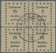 O Litauen: 1919, 15 Sk Black Block Of Four Reprint With Plate Flaw "5" On Right Upper Stamp (fields 9+10 And 19+ - Lithuania