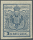 * Österreich: 1850/54: Probedruck In Endgültiger Zeichnung Zu 3 Kreuzer Blau, Type I B, Mit Schönem Plattenfehle - Unused Stamps