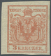 ** Österreich: 1850/54: 3 Kreuzer Rosarot, Handpapier Type I B, Ungebraucht. Laut Dr. Ferchenbauer: "Die Marke Ha - Neufs