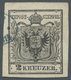 O Österreich: 1850/1854, 2 Kr Schwarz Maschinenpapier, Ausschliessliche Entwertung Durch Teil Einer Blauen Firme - Neufs