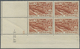 ** Marokko: 1947/1951, Airmails, Group Of Eleven Blocks Of Four From The Lower Right Corner Of The Sheet, With Different - Morocco (1956-...)