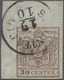 O Österreich - Lombardei Und Venetien: 1850, 30 C. Lilabraun, Type III, Linkes Oberes Eckrandstück (6:10 Mm) Mit - Lombardo-Vénétie