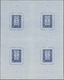 ** Rumänien: 1958. BF 10l Bleu Centenaire Du Timbre. Feuille De 4 Blocs Non Dentelés. Non Répertorié. (Yver BF41) - Lettres & Documents