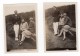 France Groupe Assis Sur Un Banc A La Campagne 2 Anciennes Photos Amateur 1920 - Other & Unclassified