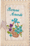 CPA Brodée Double Avec Message Panier De Fleurs Pensée Bleuets Bonne Année  Embroidered Card (3 Scans) - Brodées