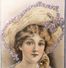 SUPERBE Litho Chromo Couleur Illustrateur Wichera ? Catherine ? Collage Portrait Buste Femme Chapeau Ajoutis Paillettes - Vrouwen