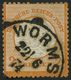 Dt. Reich 24 O, 1872, 2 Kr. Orange, K1 WORMS, Oben Ein Kurzer Zahn Sonst Farbfrisches Gut Geprägtes Prachtstück, Fotoatt - Gebraucht
