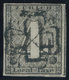 ZÜRICH 1II O, 1843, 4 Rp. Schwarz/dunkelbräunlichrot, Linienunterdruck Waagerecht, Type V, Schwarze Rosette (50% Aufschl - 1843-1852 Federal & Cantonal Stamps