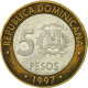 Monnaie, Dominican Republic, 5 Pesos, 1997, TTB, Bi-Metallic, KM:88 - Dominicaanse Republiek