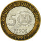 Monnaie, Dominican Republic, 5 Pesos, 1997, TTB, Bi-Metallic, KM:88 - Dominicaine