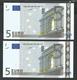 Lot 2 Pieces Greece  "Y"  5  EURO GEM UNC! Duinseberg Signature! Printer N001G1!! - 5 Euro