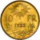 Schweiz - Anlagegold: Lot 2 Goldmünzen: 10 Franken 1922 B, KM # 36, Friedberg 504, Stempelglanz / 20 - Autres & Non Classés