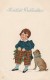 Froehliche Wehnacten Merry Christmas, Beautiful Child With Dog, Fashion C1900s Vintage Postcard - Other & Unclassified