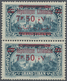 ** Libanon: 1928, 7.50pi. On 2.50pi. Greenish Blue, Vertical Pair, Lower Stamp "missing Bar At Base", - Lebanon