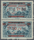 */** Libanon: 1928, 7.50pi. On 2.50pi. Greenish Blue, Vertical Pair, Top Stamp Showing "French And Arabic - Lebanon