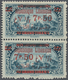 */** Libanon: 1928, 7.50pi. On 2.50pi. Greenish Blue, Vertical Pair, Top Stamp Showing "French And Arabic - Libanon