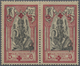 * Französisch-Indien: 1916, Red Cross, 10c. Carmine/black, Horiz. Pair Showing Multiple Varieties: "5 - Unused Stamps