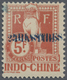 ** Französisch-Indochina - Portomarken: 1919, 2pi. On 5fr. Brick With Double Overprint And Blue Offset - Strafport