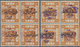 **/* Jordanien: 1922, 5 M. Orange Two Blocks Of Four Showing Overprints In Red And Violet, Both Mint Hing - Jordan