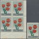 ** Libanon: 1964, Flower Definitive UNISSUED 25pia. TULIPS Single And Block Of Four From Lower Right Co - Lebanon