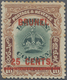 * Brunei: 1906, Labuan Stamp 25c. On 16c. Green And Brown With Red Opt. 'BRUNEI' With Variety 'line Th - Brunei (1984-...)