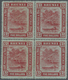 */** Brunei: 1910, 'Huts And Canoe' $5 Carmine On Green Block Of Four With Two Plate Flaws 'Large Spot Ab - Brunei (1984-...)