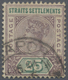 O Malaiische Staaten - Straits Settlements: 1892-99 QV 25c. Purple-brown & Green, Variety "Repaired S" - Straits Settlements