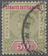 O Malaiische Staaten - Straits Settlements: 1892-99 QV 50c. Olive-green & Carmine, Variety "Repaired S - Straits Settlements