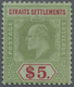 (*) Malaiische Staaten - Straits Settlements: 1906-12 KEVII. $5 Green & Red/green, Wmk Mult Crown CA INV - Straits Settlements