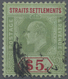 O Malaiische Staaten - Straits Settlements: 1906-12 KEVII. $5 Green & Red/green, Wmk Mult Crown CA INV - Straits Settlements