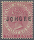 * Malaiische Staaten - Johor: 1884-86 QV 2c. Pale Rose Overprinted "JOHORE" (16 Mm) With "H" And "E" W - Johore