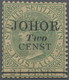 * Malaiische Staaten - Johor: 1891 2c. On 24c. Green, Ovpt. Type 17, Variety "CENST" For "CENTS", Moun - Johore