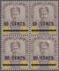 ** Malaiische Staaten - Johor: 1904, Sultan Ibrahim Provisional 50c. On $5 Purple/yellow Block Of Four, - Johore