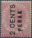 * Malaiische Staaten - Perak: 1883 2c. On 4c. Rose, Overprinted Vertically "2 CENTS/PERAK" (Types 9+12 - Perak