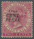 * Malaiische Staaten - Perak: 1887-89 1c. On 2c. Rose, Optd. Type 35, Mounted Mint With Large Part Ori - Perak